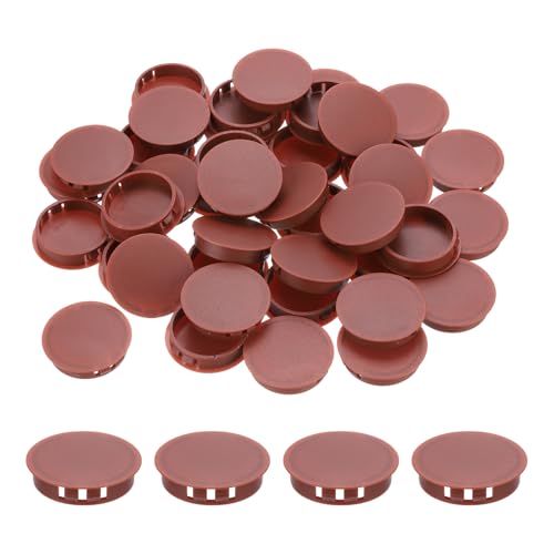 Image of MECCANIXITY 64PCS 38mm(1 1 /2 inch) Red Brown Plastic Hole Plugs, Flush Type Panel Hole Plugs Insert End Caps for Locking Hole Tubes Furniture Cabinet