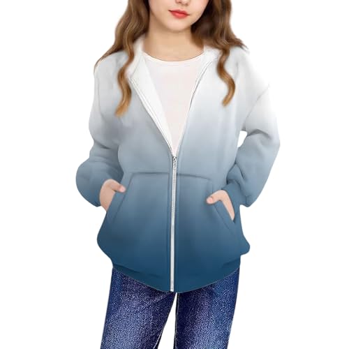 Toddler Girls' Hooded Sweatshirt Gradient Zipper Long Sleeve Outfits Casual Loose Comfy Fashion Jacket 4-12 Years 5