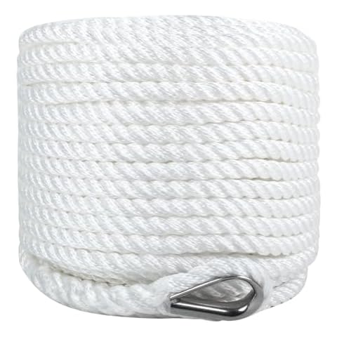 Boat Anchor Rope 1/2 Inch x 100 Feet 3 Strand Twisted Anchor Line Premium Braided Polypropylene Anchor Rope for Yacht, Sailboat, Boat, Docking, Mooring - White Cover