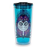 Disney Nightmare Before Christmas Sugar Skulls 20-Ounce Plastic Travel Tumbler With Slide Close Lid | Tall Carnival Cold Cup For Drinks, Juice, Lemonade | Home & Kitchen Essentials, Halloween Decor