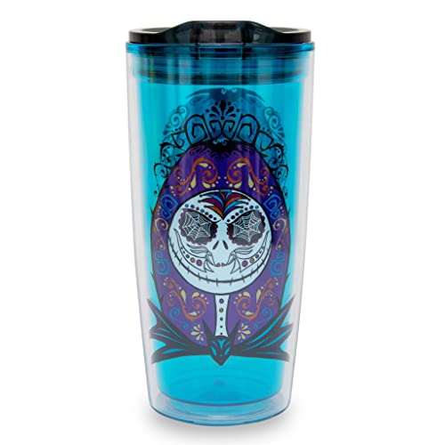 Disney Nightmare Before Christmas Sugar Skulls 20-Ounce Plastic Travel Tumbler With Slide Close Lid | Tall Carnival Cold Cup For Drinks, Juice, Lemonade | Home & Kitchen Essentials, Halloween Decor #TOP17