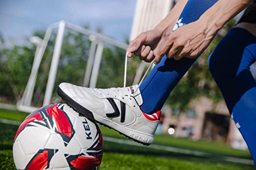 Image of KELME Men's Turf Soccer Cleats - Football Boots Outdoor /Indoor Unisex Adult Sizes - Pro Calfskin Leather Soccer Shoes - TF (Blue, 8.5)