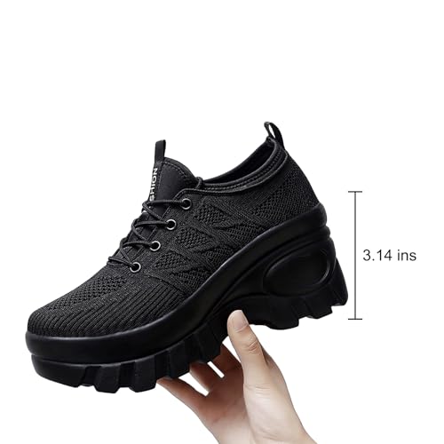 Pucepen Tênis de caminhada ortopédico feminino, plataforma grossa, confortável, plataforma, sapatos