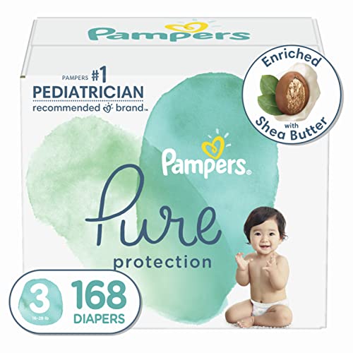Image of Diapers Size 3, 168 Count - Pampers Pure Protection Disposable Baby Diapers, Hypoallergenic and Unscented Protection (Packaging & Prints May Vary)