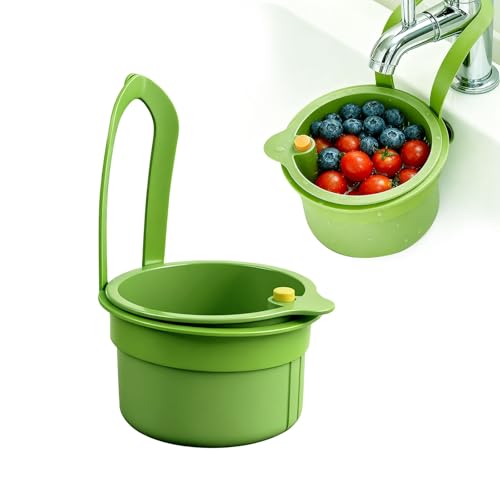 Sieb für SpüLbecken mit Druckknopf & Abnehmbarem Silikon-Ablaufkorb | Einrastfunktion für Händefreies spüle Aufhängen/Waschen | spüle Ideal für Nudeln/Gemüse in Profiküchen (Grün)