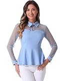 peplum dress uk Maglia velata a maniche lunghe, colletto rovesciato, apertura a goccia sul davanti, spalle trasparenti, orlo con volant.