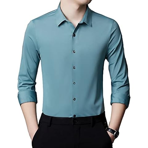 Men's Casual Long Sleeve Stretch Dress Shirt Wrinkle-Free Regular Fit Button Down Shirts Cover