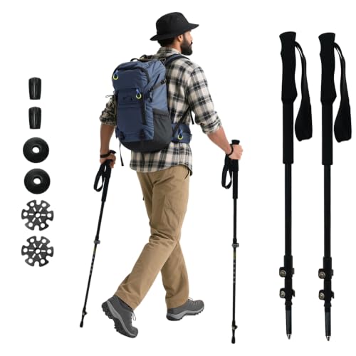 2‑Pack Carbon Fiber Trekking Poles, Telescopic Foldable Lightweight Adjustable Hiking Poles for Outdoor Camping Hiking Backpacking