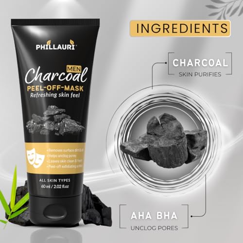Image of Men Charcoal Peel Off Mask | Face Deep Cleansing Charcoal Face Mask for Men | Blackhead, Whitehead Dead Skin Removal | For All Skin Types | Pack 1