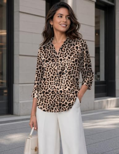 Image of Zeagoo Womens Satin Blouses Button Down Shirts 3 /4 Sleeve Dressy Tops S-2XL