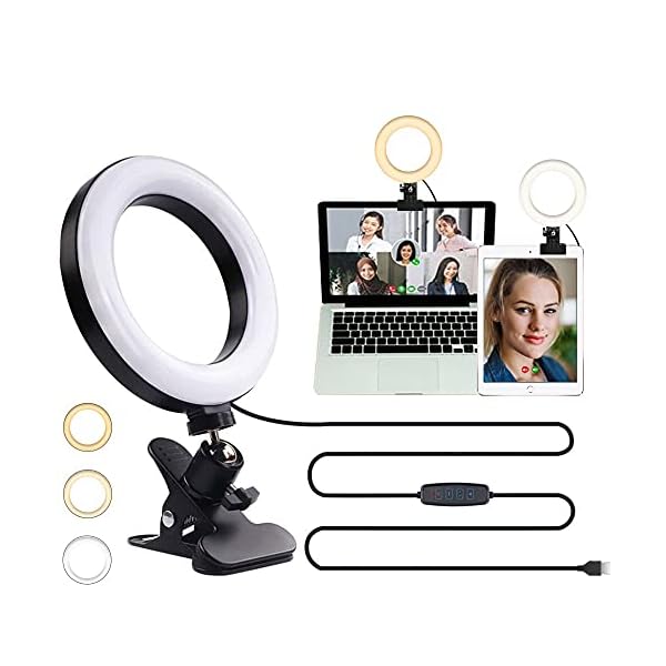Plartree Videokonferenz Licht, 6"Ringlicht Laptop mit Clip, 3 Lichtmodi, 11 Helligkeitsstufen, Ringleuchte für Zoom Meeting,Webcam, Tiktok, Makeup, Live Stream, YouTube, Fotografie/Dimmbare