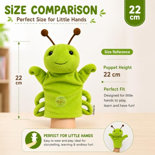 Image of Grasshopper Hand Puppet for Kids | Soft Plush Animal Puppet | Storytelling, Role Play, Preschool Learning Toy | Interactive Educational Puppet for Boys & Girls