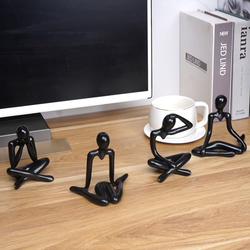 Set de 4 Estatuas Abstractas de Pensador en Plástico Negro miniatura 3