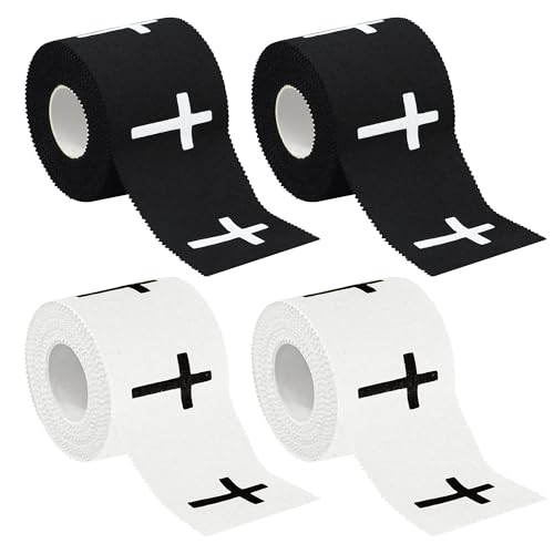 4 Pcs Christian Athletic Tapes Religious Sport Tape with Cross White Black Cross Athletic Wrist Tapes for Sports Gymnastics Tennis Baseball Boxing Athlete First Aid Injury Wrap 2inx23ft