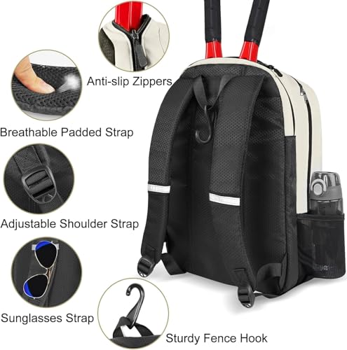 Image of Ytonet Tennis Bag Tennis Backpack for Women Men 2 Rackets | Insulated Pocket and Ventilated Shoe Compartment, Gym Bags with Fence Hook for Pickleball and Badminton Rackets
