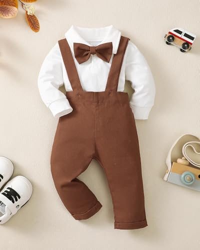 Image of Newborn Baby Boy Clothes Gentleman Wedding Suit Infant Outfits Formal Dress Shirt+Bowtie+Suspender Pants