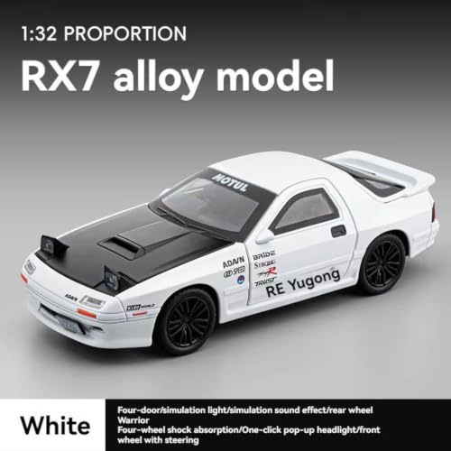Image of Mashes Mazda RX7 Sports 1:32 Scale Metal Diecast Model with Pull Back Action, LED Lights, Sound, Openable Doors, Sports Car Collectible Toy for Kids, Car Enthusiasts (Multicolor)