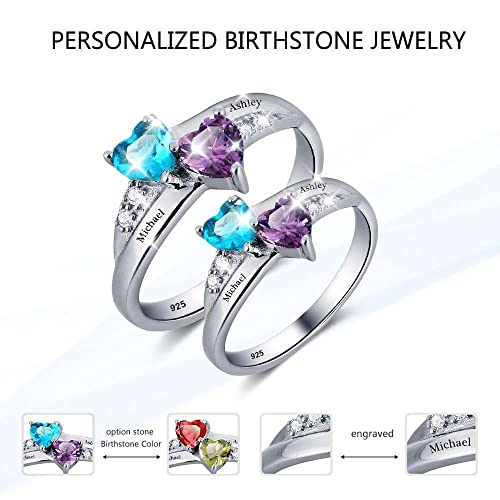 Lam Hub Fong Personalized Promise Name Rings For Women With 2 Birthstones Custom Rings For Her Mother Daughter Birthstone Rings For Mom Gift (7.5) #TOP2