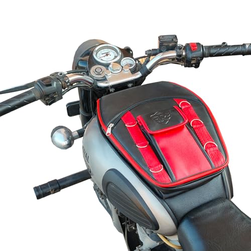 Image of RE Classic Electra Bullet Thunderbird 350 /500 Hunter 350 Leather Scratch Proof Tank Cover Tank Bag with Centre Fuel Cap Zipper Pocket Mobile Holder Motorcycle Accessories Red (Pack of 1)