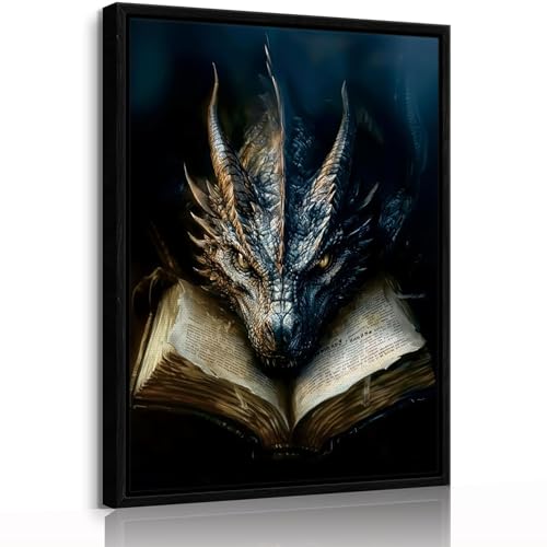 Framed Dark Vintage Dragon Book Wall Art