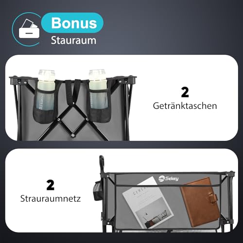 Sekey XXXXL Bollerwagen Faltbar 350L mit Extra Breite Reifen 17x10cm, Faltbarer Bollerwagen Strandwagen Transportwagen Zusammenfaltbar aus 4 Richtungen, 4XL-Doppel 4021, Grau – Bild 7