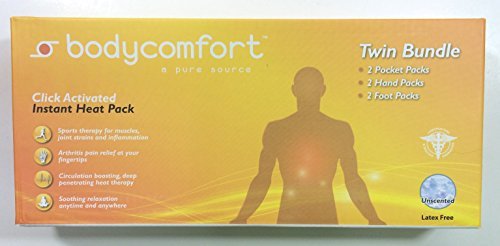 Body Comfort Twin Bundle Instant Heat Pack Pack unscented. Box of 6 Packs (2 Pocket, 2 Hand and 2 Foot.)