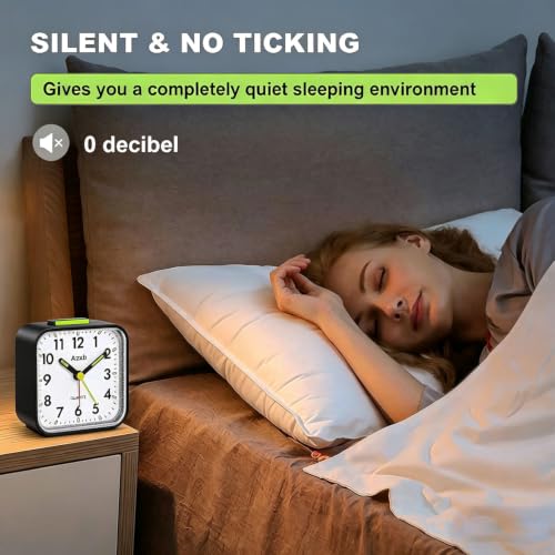 Analog Alarm Clock, Silent No Ticking Battery Operated Travel Alarm Clock with Night Light, Snooze, Loud Alarm, Luminous, Quiet Small Desk Clock for Bedrooms Deep Sleeper Adults Kids, Easy Set - Image 5
