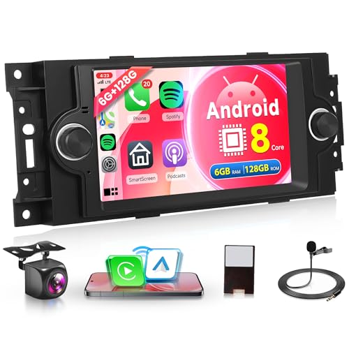 8Core 6G+128G Sans Fil Carplay Android Autoradio pour Jeep Compass Chrysler 300C PT Cruiser Dodge RAM 1500 2500 6.2 Pouces Autoradio Android Auto GPS Navi WiFi...