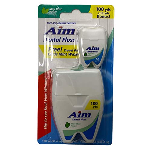 Aim Dental Floss (3 Pack) Refreshing Mint Waxed Nylon Floss 100 Yds