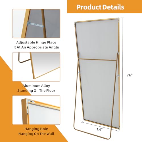 Image of LFT HUIMEI2Y 76 inchx34 inch Full Length Mirror, Gold Floor Mirror
