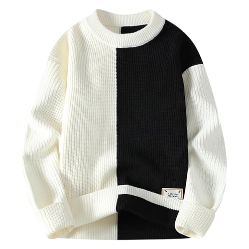 Men's Oversized Sweater Fashion Colorblock Knit Sweaters Loose Casual Long Sleeves Crewneck Pullover Knitwear Tops