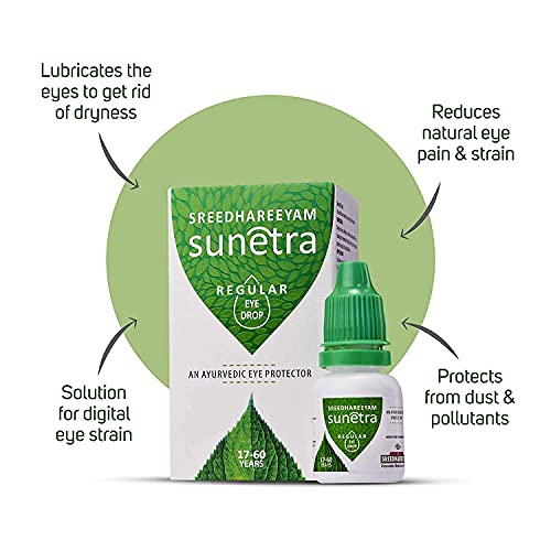 Sreedhareeyam Ayurveda Sunetra Regular Herbal Eyedrops Pack (17-60 years age) from Renowned Eye Hospital, Relieves Dryness, Redness & Itching, Cooling Daily-use Eyedrops with Rosewater, Holy Basil Leaves and Pure Honey, 100% Ayurvedic (Pack of 5)