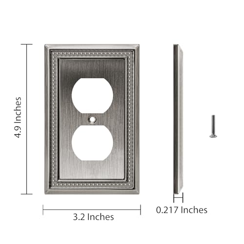 Image of Henne Bery Sunken Pearls Heavy Duty Decorative Wall Plate Switch Plate Outlet Cover (Single Duplex, 2 Pack, Heirloom Silver)