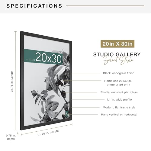 MCS Studio Gallery 20x30 Poster Frame Black Woodgrain, Vertical & Horizontal Wall Hanging Large Picture Frame for Photos, Posters & Art Prints (1-Pack)
