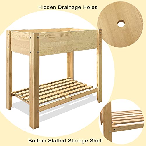 Joysfit Raised Garden Bed Kit With Legs | Outdoor Elevated Wood Raised Planter Box With Storage Shelf For Herbs, Vegetables And Flowers Outdoors-Naturally Rot-Resistant(34’’X19’’X30’’) (Natural Wood) #TOP4