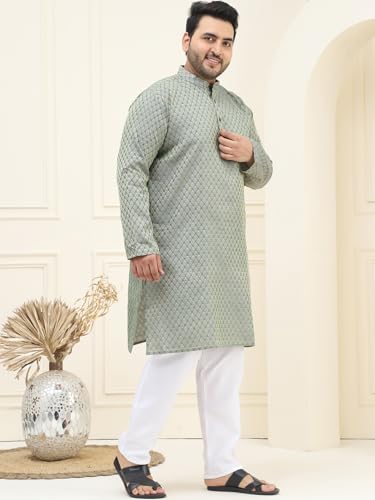 Image of SOJANYA PLUS (Since 1958) Men's Jacquard Silk Self design Kurta & Off-White Pyjama Set