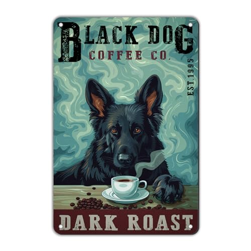 GJXFTPTTBD German Shepherd Gifts for Dog Lovers Vintage Black German Shepherd Dark Roast Coffee Metal Sign for Cafe Wall Art Home Bar Decor 12x8 Inch