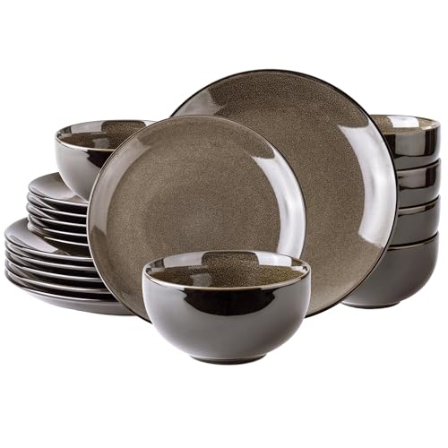 LeRatio Ceramic Dinnerware Sets for 6,Stoneware Plates and Bowls Sets,Handmade Reactive Glaze Dishes...