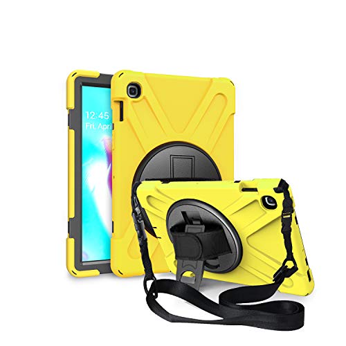 Kiq Shield Series Samsung Tab 10.1 Case Sm-T510/T515 Samsung Galaxy Tab A 10.1 Case 2019 Shockproof Rugged Cover 360 Kickstand, Hand Strap & Shoulder Strap For Galaxy Tab A 10.1 Inch - Yellow #TOP1