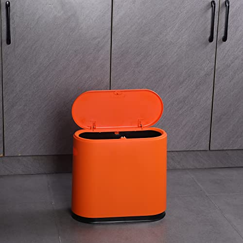 Sooyee Bathroom Trash Can With Lid, 2.4 Gallon Slim Smart Trash Can, Small Plastic Trash Bin, 10 L Narrow Plastic Trash Can Waste Basket For Bedroom, Bathroom, Kitchen, Office, Orange #TOP4