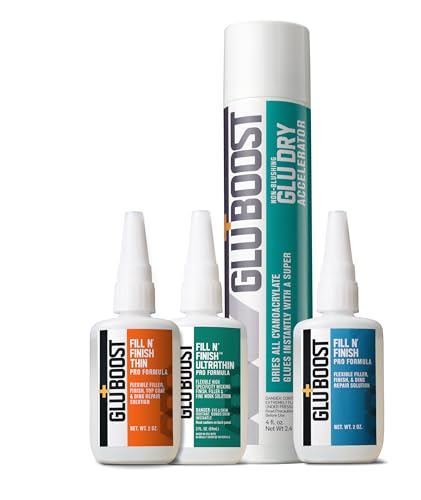 Image of GluBoost Bonus Combo Packs - GluDry Accelerator - Fill n' Finish Pro Formula - Thin - Ultra Thin - White - Black - Lac R Shot (GluDry Acclerator + Fill n' Finish Pro Formula, Thin, Ultra Thin)