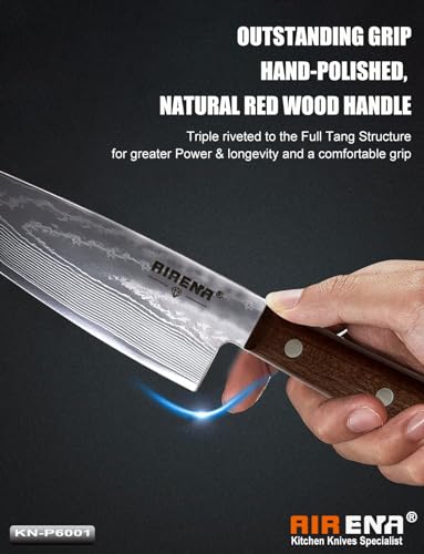 Miniatura 5 de Cuchillo Chef Damasco, Cuchillo De Cocina Profesional 20cm - Hoja Afilada De Acero Damasco De 67 Capas - Excelente Retención Bordes Y Resistente Corrosión, Cuchillos Japonés Con Funda Y Caja De Regalo