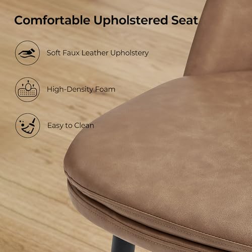 Image of CHITA Swivel Bar Stools, 27.2 inch Counter Height Bar Stools Set of 4, FSC Certified Upholstered Modern Counter Stools, Metal Legs, Faux Leather, Saddle Brown
