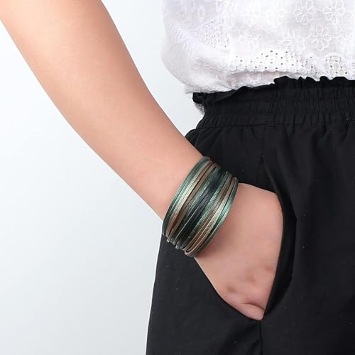 Image of Fesciory Leather Wrap Bracelets for Women, Boho Western Layered Jewelry | Layered leather cuff bracelets, Easy on and off, Boho western style, Daily wear, Gift for women