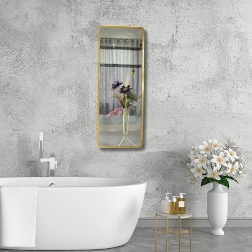 Image of Quality Glass Modern Elegance Rectangular Wall-Mounted Mirror - Metal Framed for Bathroom, Living Room - Home Decor - 18 x 48 Inches Golden MF 101