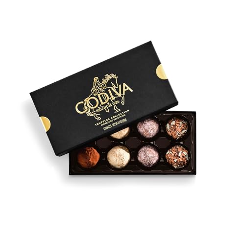 Godiva Signature Truffle Gift Box, Belgian Dark and Milk Chocolates with Ganache Center, Gourmet Gift for Birthdays, Holidays, Non-GMO & Kosher, 8 Pc