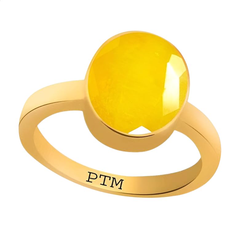 ptm Panchdhatu (5 metals) Yellow Sapphire (Pukhraj) 3.25 Ratti or 3 Cts Astrological Gemstone 22 k Gold Plated Ring for Men & Women-picture-18