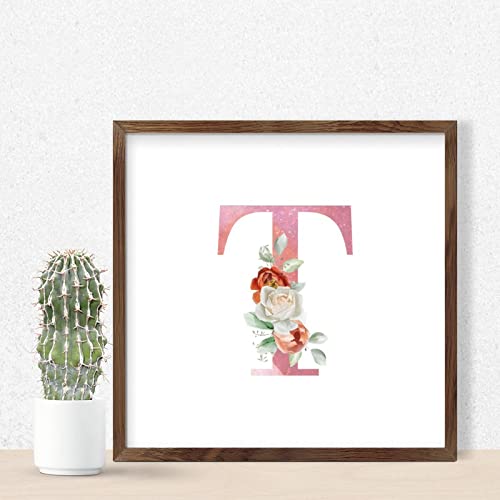 Nintydays Initial Letter T Pink Monogram Wooden Wall Table Sign