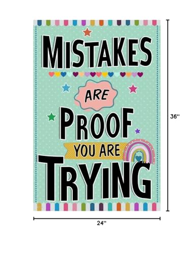 Image of Growth Mindset Mistakes Poster For Classroom Motivational Math Class Rules Oh Happy Day Decor Cool Wall Art Print Poster 24x36