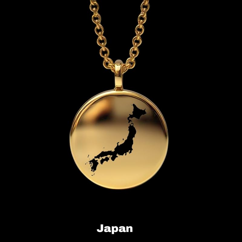 Pendentif carte du Japon en argent sterling plaqué or 14 carats, forme ronde de 24 mm et épaisseur de 1,5 mm, breloque Terre, bijou de voyage délicat | Médaillon gravé Aventure | LKB_MAP_489